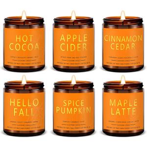 Fall & Christmas Candles, Soy Candles Set - 7Oz * 6 Pack, Holiday/Birthday/Christmas Gifts for Women & Men, Autumn Scents of Hello Fall/Spice Pumpkin/Apple Cider/Hot CocoaCinnamon & Cedar/Maple Latte