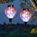 2PC Hot Air Balloon Solar Lantern Outdoor Waterproof, Gradient Orange Glass Balloon Lantern Lights, Hanging Solar Lights for Outside Patio Garden Tree Porch Yard Gift for Women Mom
