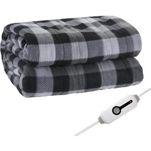 Eydna Electric Heated Blanket Full Size 72"x84",Fast Heating, Soft Fleece for Bed & Sofa, 10 Hs Auto Off & 4 Heating Levels, Machine Washable, Gifts for Grandma & Family-Plaid Pattern, Dark Gray