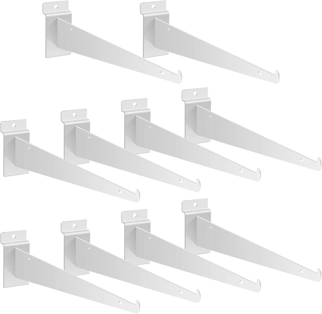 Oudain 12" Slatwall Shelf Bracket with Lip Heavy Duty Slat Wall Brackets Bulk Floating Metal Slatwall Accessories for Shelving Display Garage Kitchen Mounting Supplies(White,10 Pcs)