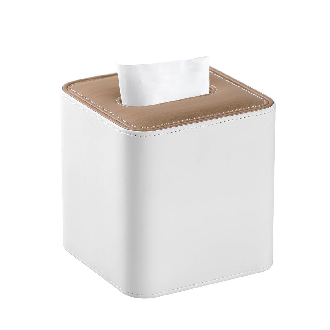 Tissue Box Cover Square, PU Leather Tissue Box Holder for Bathroom NightStands Livingroom, Decorative Modern Square Tissue Holder