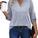 XIEERDUO 3/4 Length Sleeve Womens Tops V Neck T Shirts Both Side Buttons Blouses Business Casual Outfits Loose Fit (Blue, M)