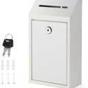 Metal Locking Mailbox Wall Mounted RustMail Case Lockable Mail Letterbox Suggestion Box for Home Office Outdoor Door, 10.24 x 5.71 x 2.75 Inch (White)
