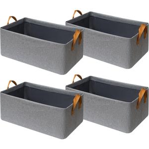 SNWDN 4 Pack Closet Cloth Storage Bins for Shelves,Medium Storage Baskets for Shelves, Fabric Bins for Closet organization with Handles Gray 15''L x 10''W x 8''H (Grey)
