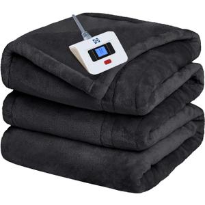 Sealy Heated Electric Blanket Full Size, Flannel Electric Blanket with 10 Heating Levels & 1-12 Hours Auto Shut Off, Fast Heating Warming Blanket, Machine Washable, Grey, 80 x 84 Inch