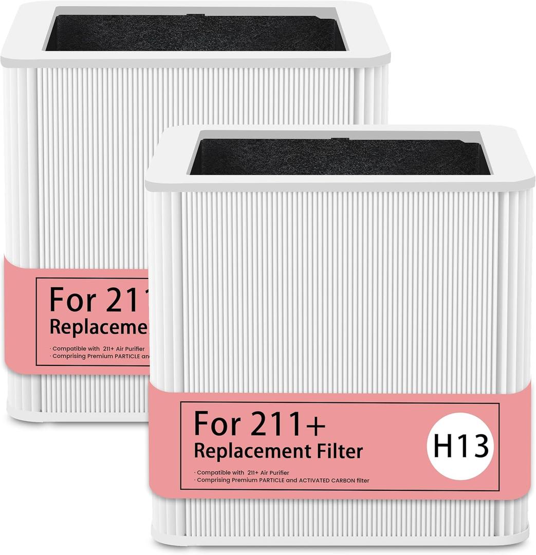 2 Pack 211+ Replacement Filter Compatible with 211+ Air Cleaner Purifier, H13 True Hepa and Activated Carbon Replacement Filter