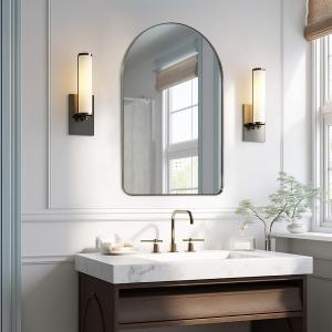 ANDY STAR Arched Mirror, 24 x 32 Inch Brushed Nickel Wall Mirror in Stainless Steel Metal Frame, Arch Top Rounded Corner 1 Inch Deep Set Design Wall Mount Hangs Vertical