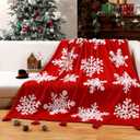 Christmas Snowflakes Throw Blanket Gift Winter Snowflakes Red Fleece Soft Warm Christmas Throw Blanket with Tassels 50x60 Inch for Xmas Holiday Bed Sofa Home Couch Decoration