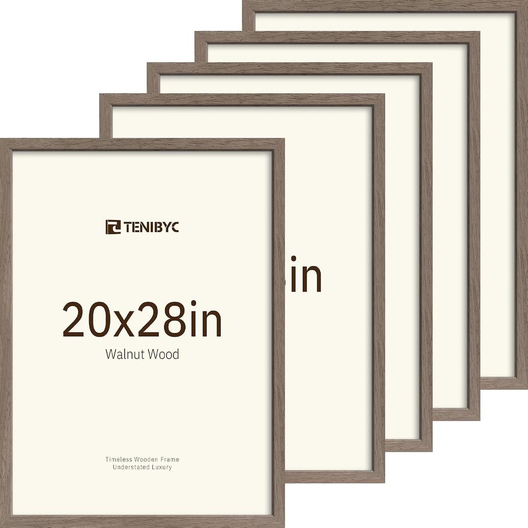 20x28 Picture Frame, Walnut Wood, 5 Pack, Gallery Wall Hanging