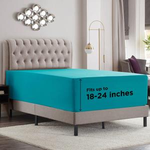 Empyrean Teal Blue Extra Deep Pocket King Fitted Sheet Only, Hotel Luxury King Size Fitted Sheets Easily Fits 18 to 24 Inch Mattress, Super Soft, Wrinkle-Free Bottom Sheets with Corner Straps