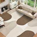 Yinhua Abstract Area Rug 9x12, Brown Living Room Rug Washable Modern Rugs Non Slip, Soft Area Rugs Low Pile, Faux Wool Carpet for Bedroom, Dining Room, Brown