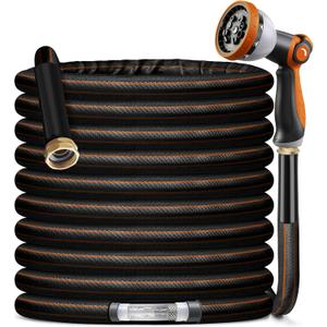 Garden Hose Water Hose – 100ft Lightweight Flexible Outdoor Hose, Kink-Free, Weather Resistant, 3/4” Metal Fittings, 10-Function Spray Nozzle for Yard Car Wash