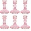 Glass Candlestick Holder,Striped Taper Candle Holders,Set of 6 Candle Stand for Table Centerpieces, Home Decor,Weddings,Festival and Parties (Pink Dimond)