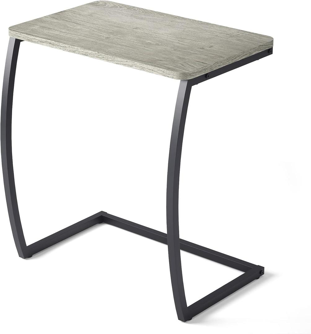 SRIWATANA Side Table, End Table, Vintage C-Shaped Couch Table for Sofa Laptop Coffee Snack, Light Grey