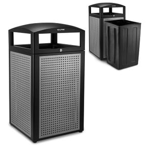 Alpine Outdoor Commercial Trash Can with Lid - 40 Gallon Heavy Duty Metal Garbage Can with Removable Bin, Locking Lid for a Modern Look in Parks, Malls, Parkings & High Traffic Areas (Black & Grey)