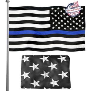 Embroidery Stars Thin Blue Line Police American flag 3x5 Heavy Duty Honoring Law Enforcement Officers FlagsUV Protected Fade Embroidered Blue Striped American Flag Outdoor Super Durable
