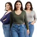 Emmalise Women's Junior and Plus Size Vneck Tshirt Long Sleeves Shirt Tee (S)