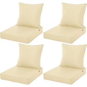 Outdoor Cushions for Patio Furniture, Waterproof Fade and Tear Resistant Deep Seat and Backrest Cushion Set for Chair Couch Swing, 19x19 Inch, Beige, Set of 4