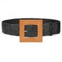 SANSTHS Womens Wide Elastic Belt, Boho Straw Braided Belt for Dresses Jeans Coats with Square Buckle, Black S
