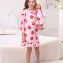Bow Dream Girl Dress Cute and Matching American Girl Doll Clothes for Girls Pink Strawberry (Pink)