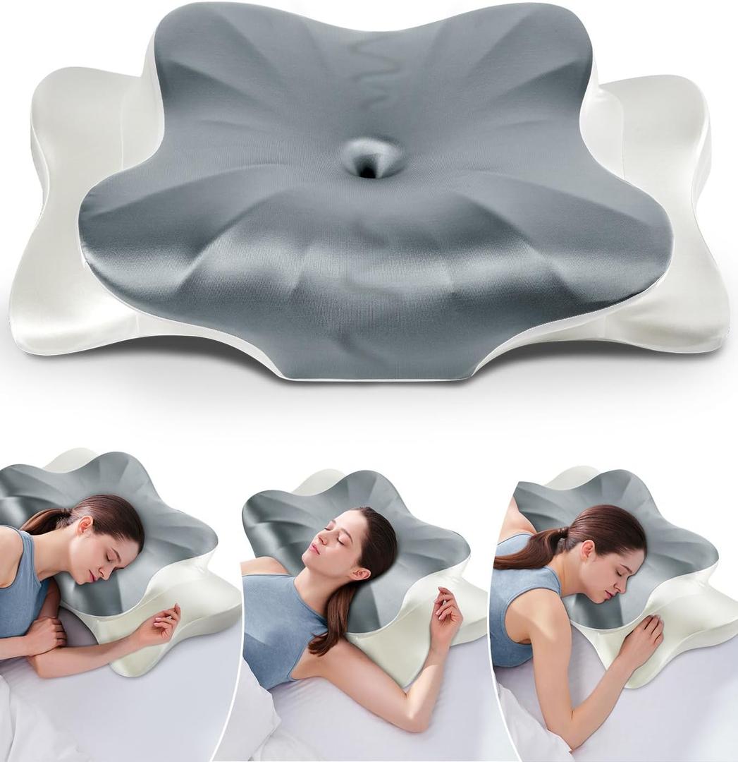 DONAMA Cervical Pillow for Neck and Shoulder Pain Relief, Cooling Contour Memory Foam Pillow, Dual-Height Ergonomic Neck Support Pillow for Side Back Stomach Sleepers with Removable Pillowcase