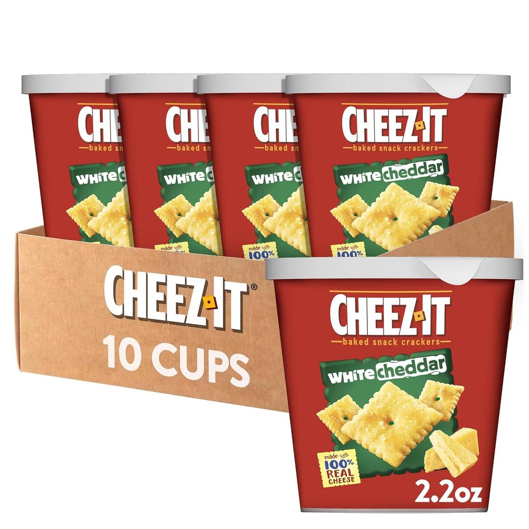 Cheez-It Baked Snack Cheese Crackers in a Cup, White Cheddar, Single Serve, 2.2 oz(Pack of 10) [BBD: Sept-18-2026]