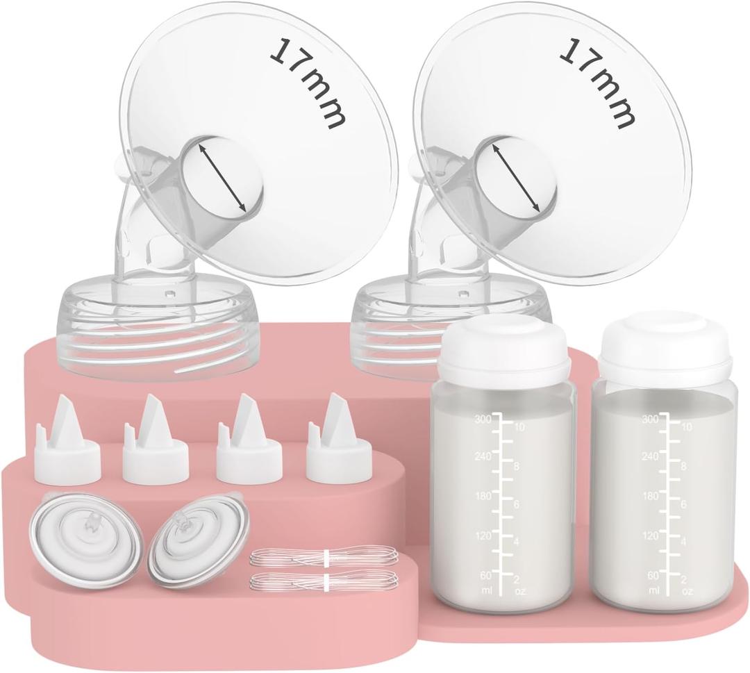 Pump Parts with 10oz/300ml Bottle Compatible with Spectra S1,S2,S9 Plus,SG, Replacement Kit for Spectra Pump Parts Include 17mm Flange, 10oz Bottle, Backflow Protector, Valve, Tube, 2 Pack