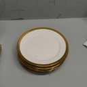 8 Inch Gold - Trimmed White Ceramic Appetizer & Dessert Plates Set of 6 with Glass - like Finish | Ideal for Bread, Salad, Snack & Finger Food