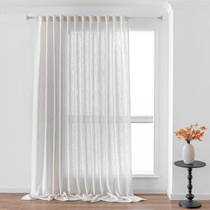 MYSKY HOME Natural Linen Living Room Curtains, Semi Sheers Light Filtering Back Tab Privacy Drapes for Patio Pergola Gazebo Nice Vertical Elegant Style, Beige White, 100 x 95 Inches, 1 Panel