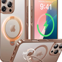 CASEKOO for iPhone 16 Pro Max Case Desert Titanium 360 Spin Magnetic Stand, Compatible with Magsafe, 16FT Military Protection, Slim Hand-Polished Frame Titanium Alloy Sturdy Stand 6.9", Rose Gold