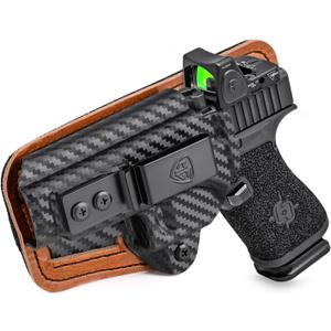 G43/G43X/G48 Right Hand IWB Holster, Black, Kydex Leather Hybrid, Glock 43/43X/43X MOS 9mm Pistol, Red Dot Optics Ready, Clip Attachment