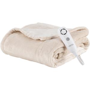 Berkshire Blanket Heated Throw  Reversible Loftmink Velvety Fleece Electric Blanket, 5 Heat Settings & Auto Shut-Off, Ultra-Cozy for Couch, Bed & Office, 50" x 60", Sandshell