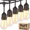 Mlambert 96FT LED Outdoor String Lights, Dimmable Waterproof Patio Lights with 30+3 Shatterproof Edison Vintage Bulb for Outside Backyard Porch Garden (Black)