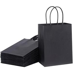 SUNCOLOR 50-Pack Mini Paper Gift Bags, 6" Mini Goodie Bags, Black Handle Party Favor Bags for Birthday, Halloween, Wedding