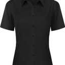 J.VER Womens Button Down Shirts Stretch Wrinkle Free Formal Short Sleeve Dress Shirt Summer Work Blouses Business Casual Tops (Black, XXXL)