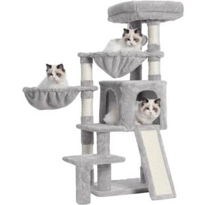 Cat Tree, Cat Tower with condo, 2 Baskets, Large Platform, Scratch Board, Cat Scratching Posts for Indoor Cats, Light Gray GCT003SW (40.2 inch)