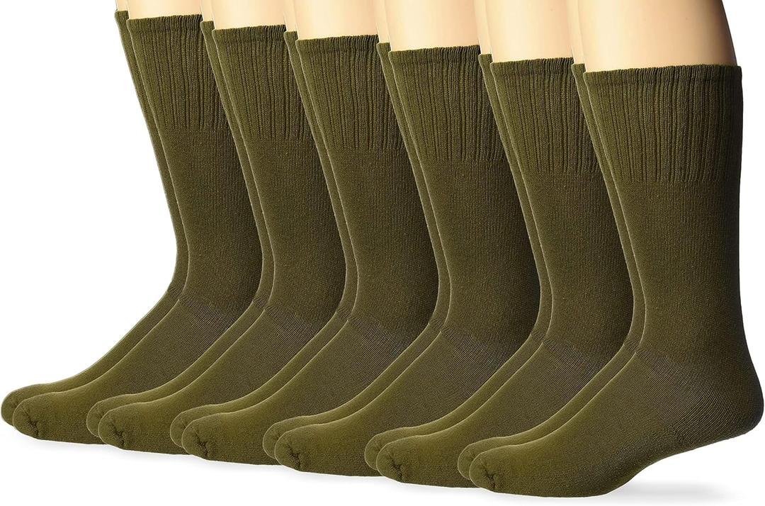 Jefferies Socks Men's Military Uniform All Season Rib Top Crew Boot Socks 6 Pack (9-11, Olive Green)