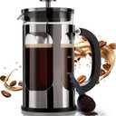 BAYKA French Press Coffee Maker 34 Ounce 1 Liter, Borosilicate Glass Stainless Steel Brewer, Large Portable Cold Brew Cafetera Teapot for Kitchen Travel Camping Coffee Bar Accessories, Dark Pewter (34 oz)