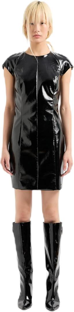 Armani Exchange Women's Sleeve Faux Leather Short Mini Dress (0, Black)