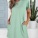 Women's T Shirt Mini Dress Short Sleeve Casual Beach Vacation Sundress with Pockets Light Green, Small
