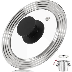 Universal Lid for Pots, Pans and Skillets, Fits 6.5, 7 and 8 Inch Cookware, Replacement Frying Pan Cover with Tempered Glass Top, Stainless Steel Cast Iron Skillet Lids - Heat Resistant Handle