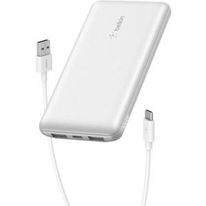 Belkin Portable Charger, USB-C Power Bank 10000 mAh w/ 1xUSB-C Port & 2xUSB-A Ports, 15W w/Type-C to Type-A Cable for iPhone 17, Samsung Galaxy S25, Nintendo Switch 2, Google Pixel 10, etc. - White