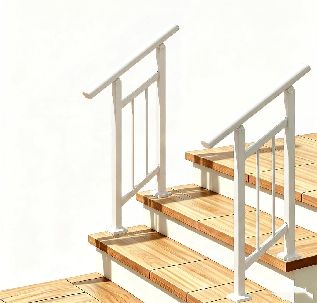 Hand Rails for Outdoor StepsStair Handrail & Indoor Stair Railing KitRailings for Outdoor Steps for Fence & Outdoor Steps (2, White-with Balusters, 2 Step)