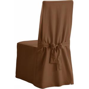 Cotton Canvas Dining Chair One Piece Slipcover, Full Length Skirt and Back Ties, Relaxed Fit, High Back Armless Chair Cover, Gray Color (Brown,  Size 14x33)