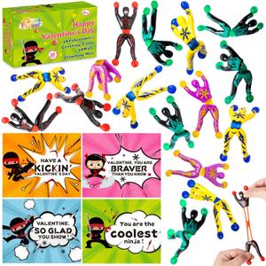 28 Packs Valentines Day Cards for Kids with Sticky Wall Climbing Men Ninja Set for Classroom,Valentine's Gifts Exchange For School, Valentine's Party Favors for Kids, Valentine's Prizes for Boys Girls