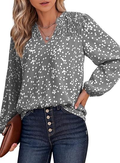 Dokotoo Women's Casual V Neck Alicia Floral Print Roll Up Long Sleeve Chiffon Button Down Blouses Bohemian Top Shirts, 2XL