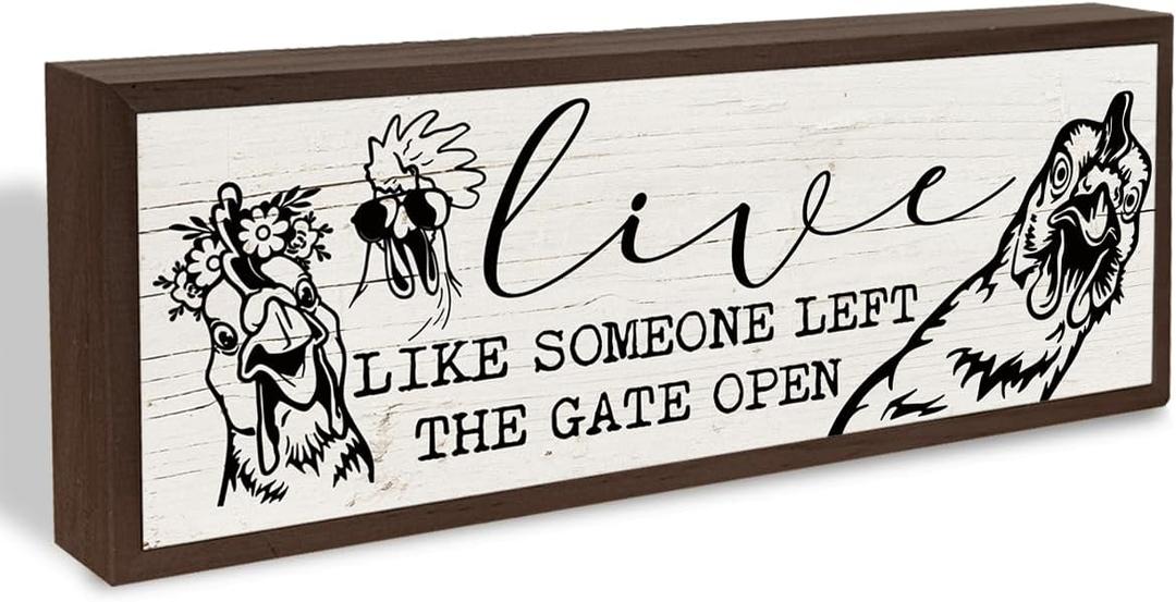 Funny Chicken Decor, Live Like Someone Left the Gate Open Sign, Chicken Coop Decors, Funny Farmhouse Home Decoration, Decorative Wooden Wall Plaque 9.5x3.1x1 inches (style 11)