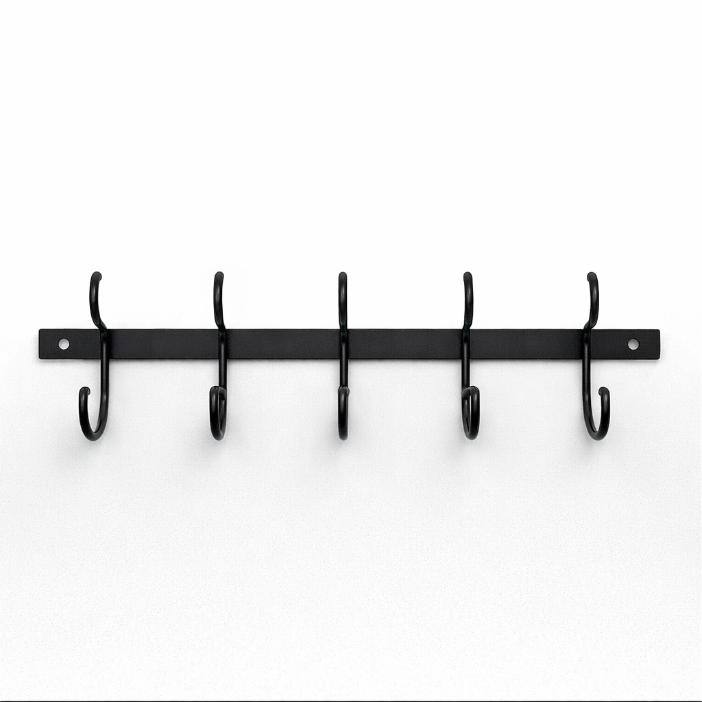 Black Wall Mounted Coat Rack, Decoration Wave Shaped Wall Hooks, Multi-Purpose Hooks for Coat, Hat, Bag, Umbrella, Heavy-Duty Metal Rail for Bedrooms, Living Rooms, Bathrooms(19.69" x 2.56")