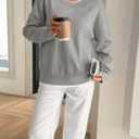 Yousify Womens Crewneck Knit Sweaters Casual Long Sleeve Loose Fit Fall Basic Soft Pullover Jumper Tops (Gray)