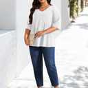 Plus Size Tops for Women 3/4 Lace Sleeve Shirts V Neck Blouses Casual Loose Tunic Tops to Wear with Leggings (XL)